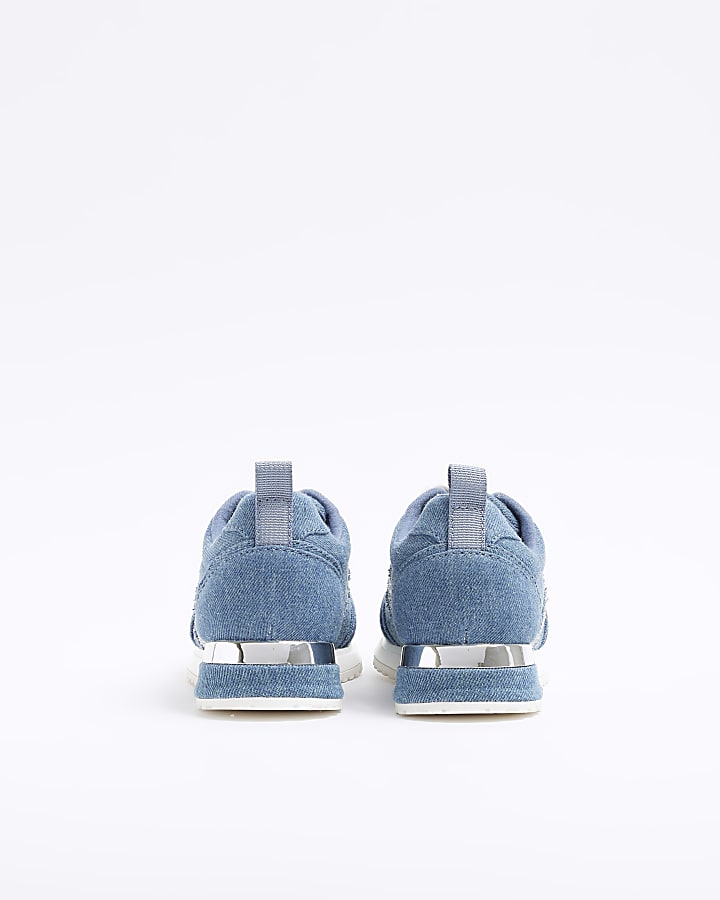 Girls denim diamante trainers