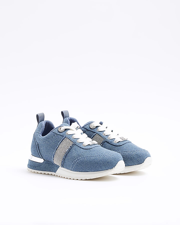 Girls denim diamante trainers