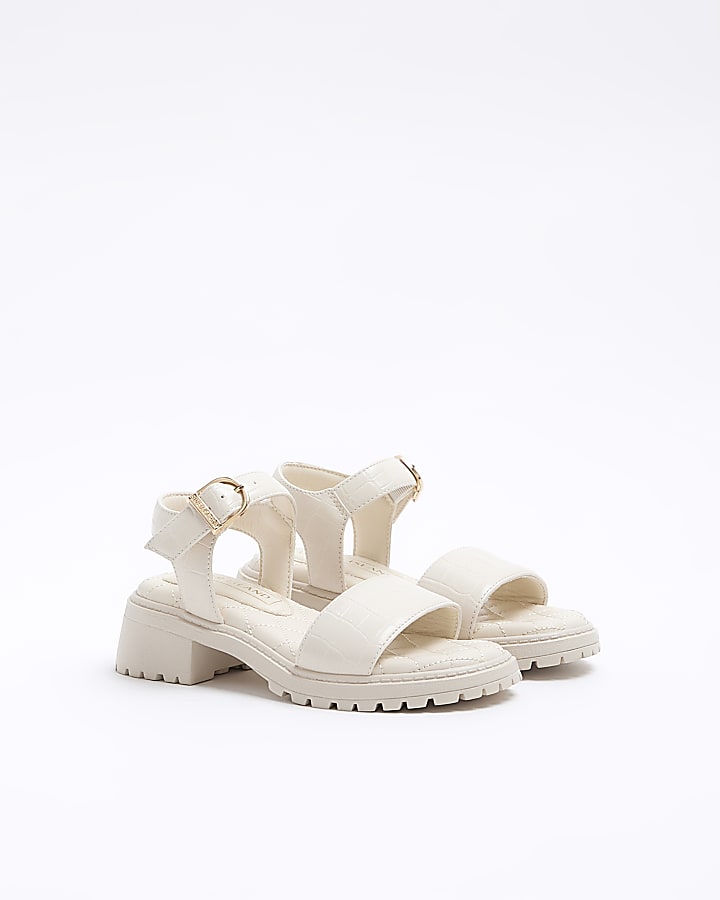 Girls cream embossed chunky sandals