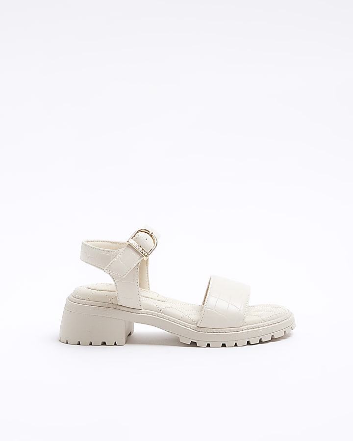 Girls cream embossed chunky sandals