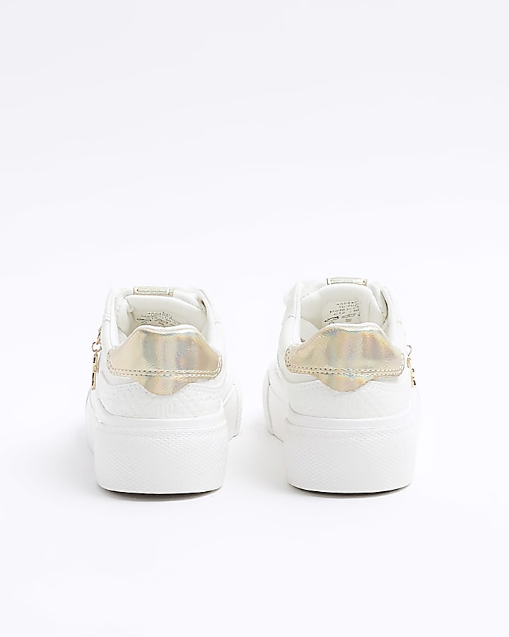 Girls white charm lace up trainers