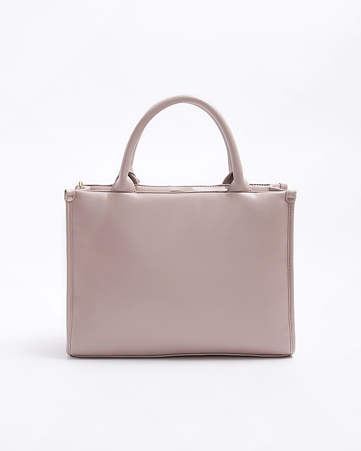 Girls pink Pu heart stud shopper bag