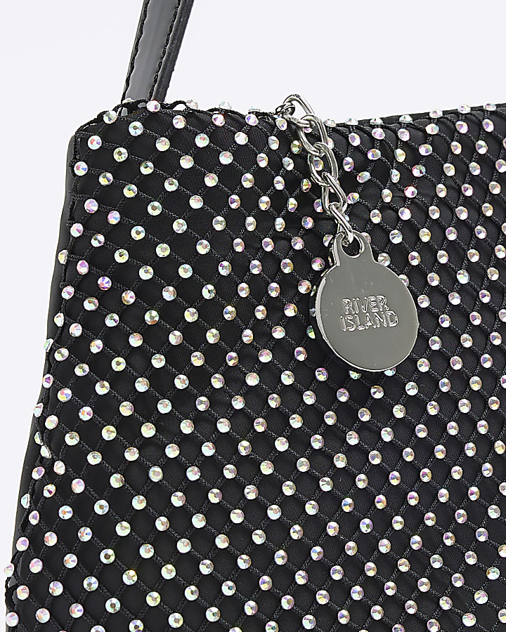 Girls black diamante shoulder bag