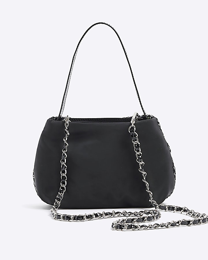 Girls black diamante shoulder bag