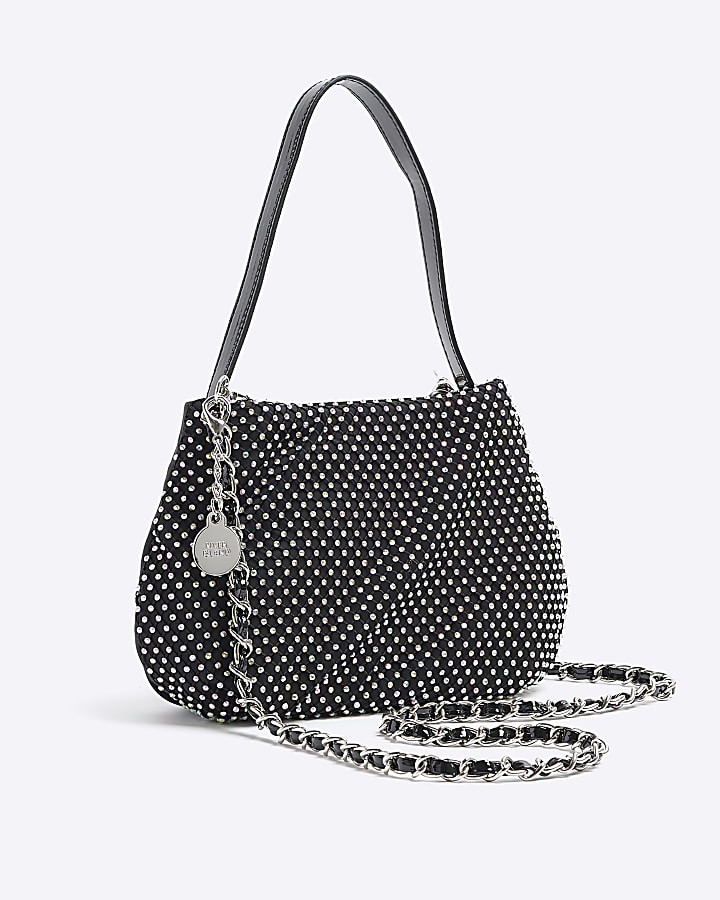 Girls black diamante shoulder bag