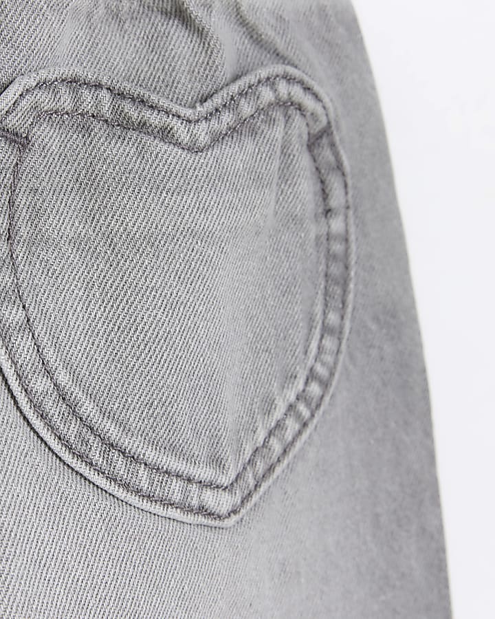 Mini girls grey heart pocket paperbag jeans