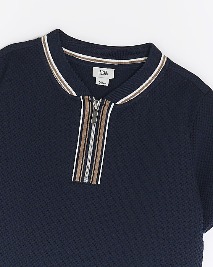 Boys navy baseball collar polo shirt