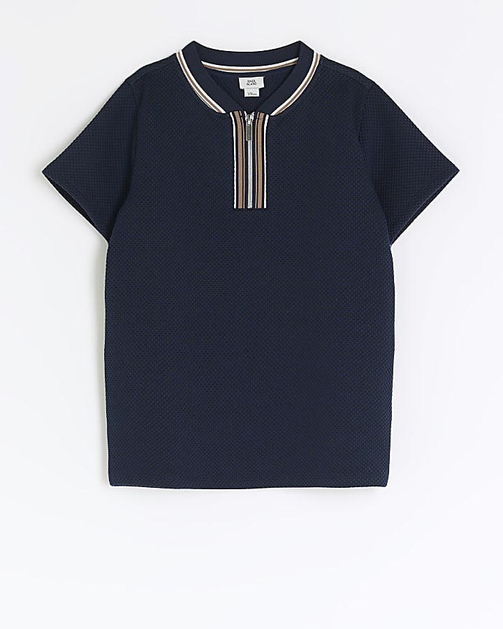 Boys navy baseball collar polo shirt