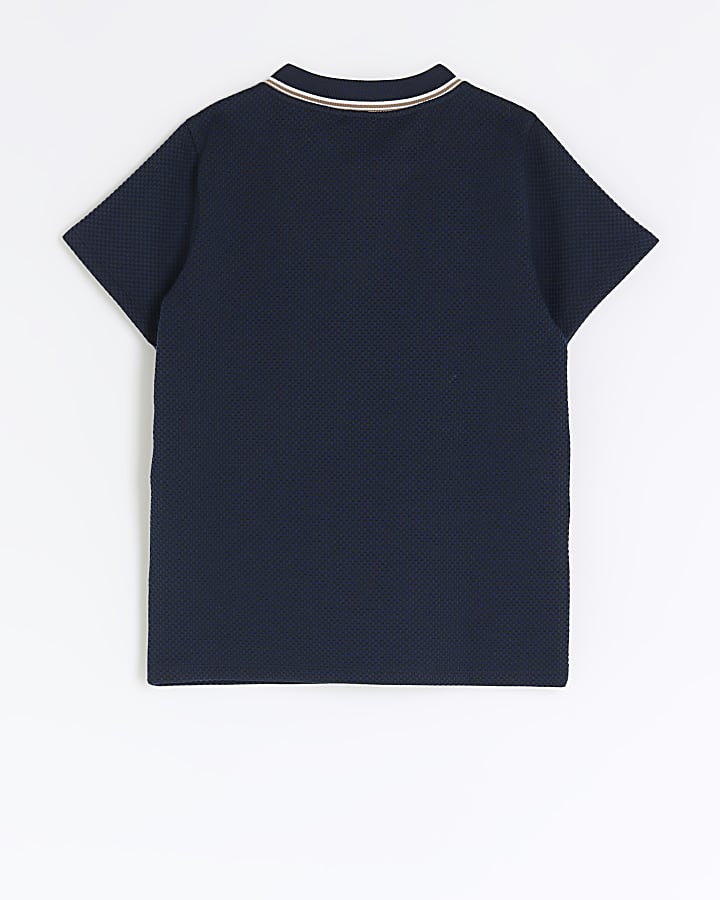 Boys navy baseball collar polo shirt