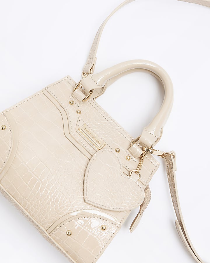 Girls beige croc embossed tote bag