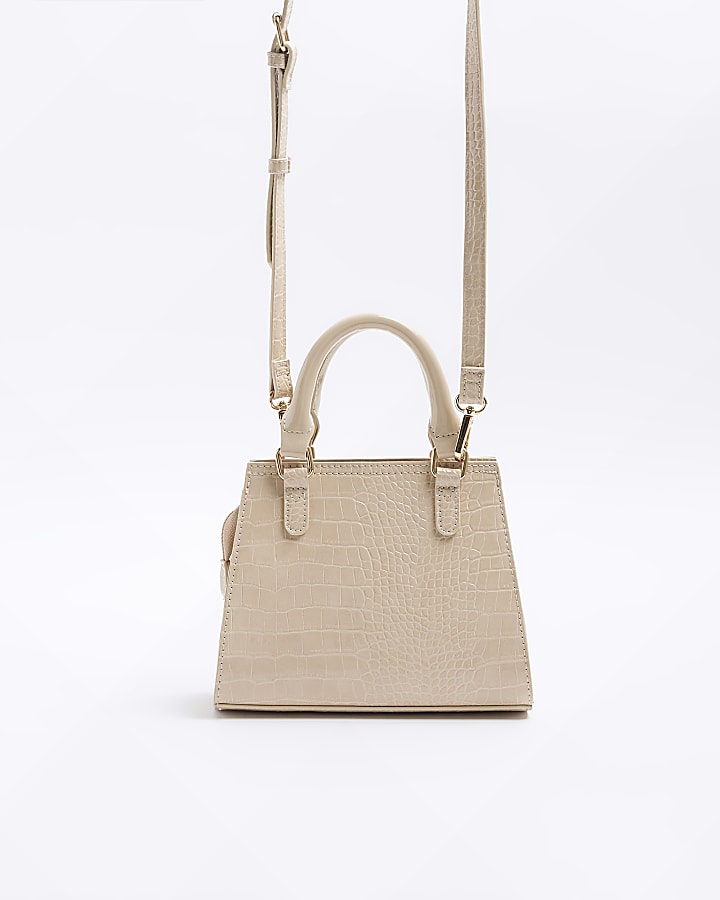 Girls beige croc embossed tote bag