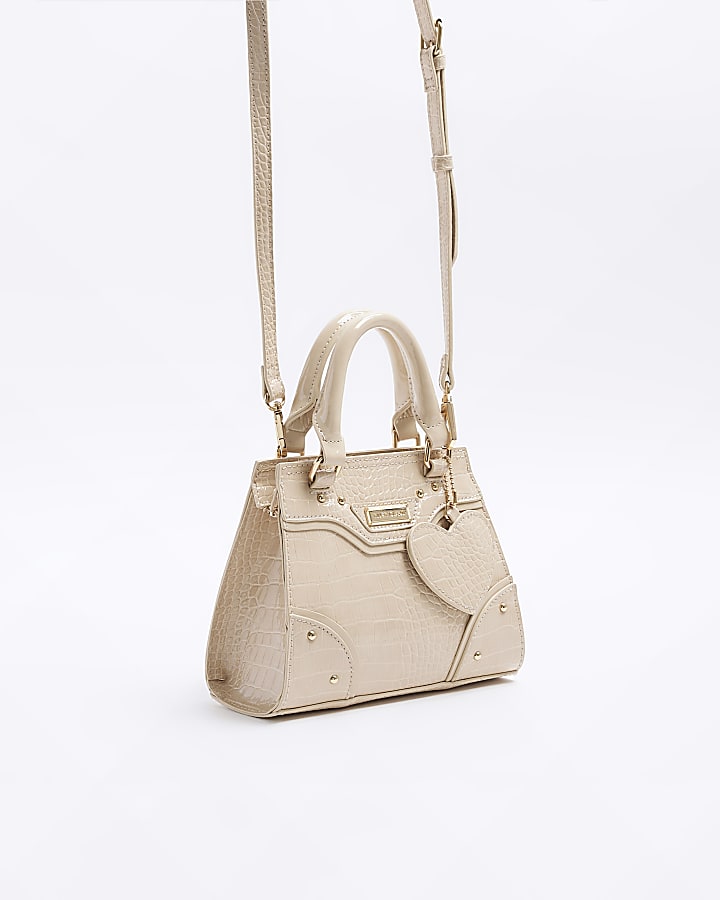 Girls beige croc embossed tote bag