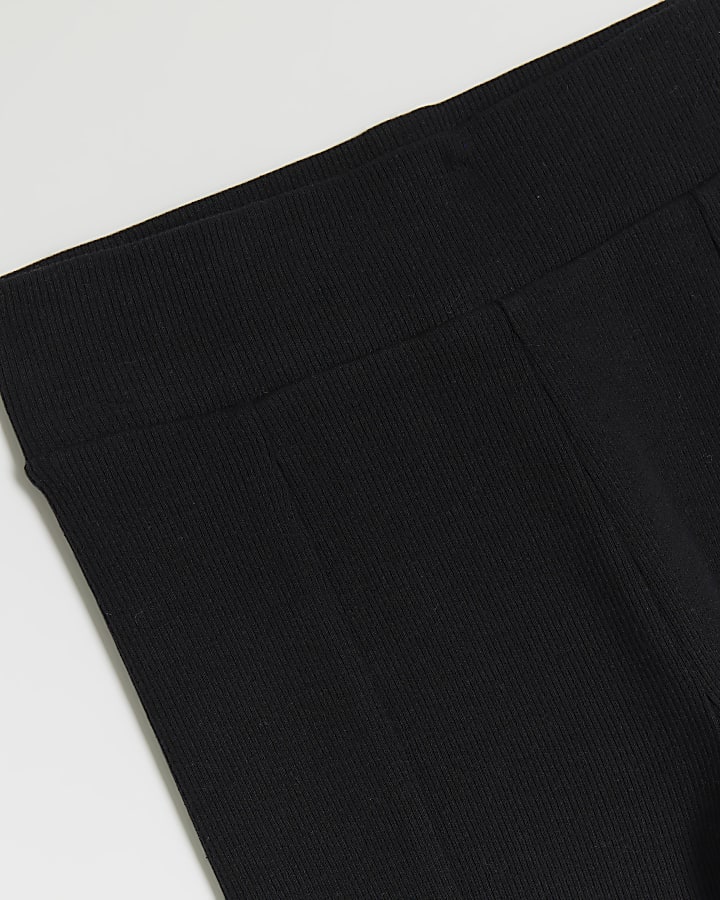 Girls black rib split hem leggings