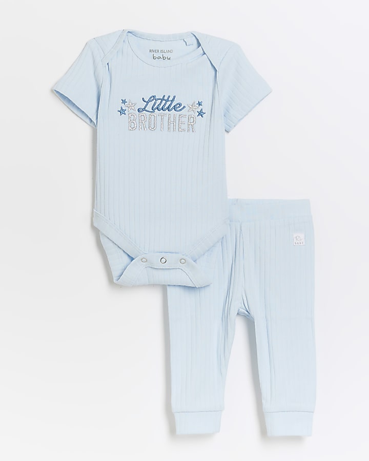 Baby boys blue embroidered all in one set