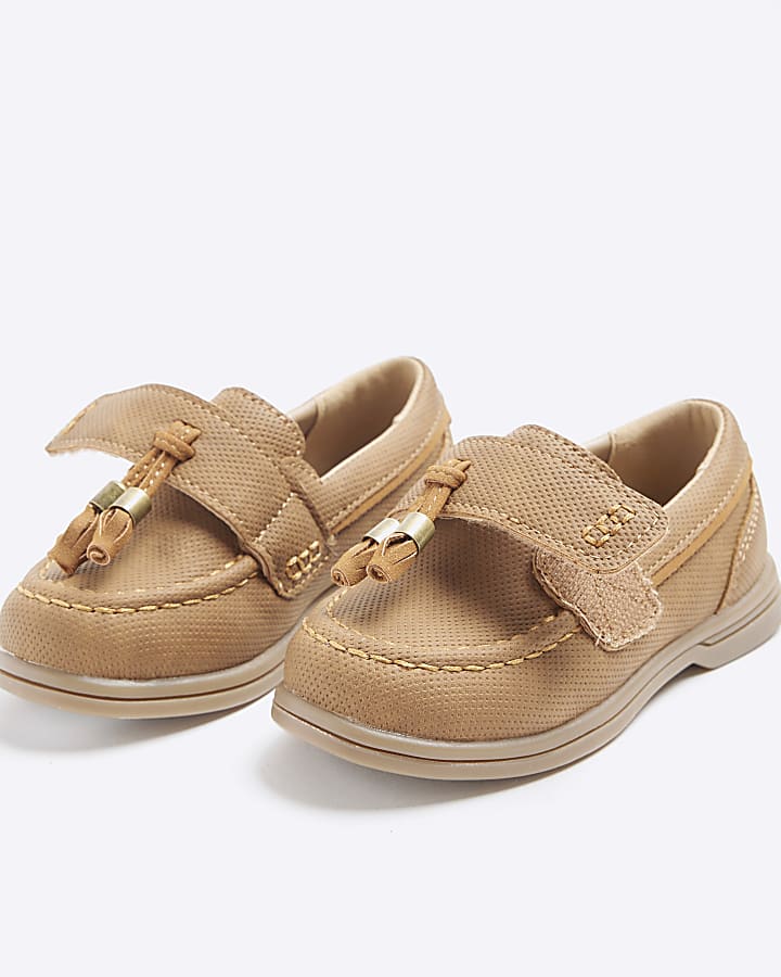 Mini boys brown suedette tassel loafers