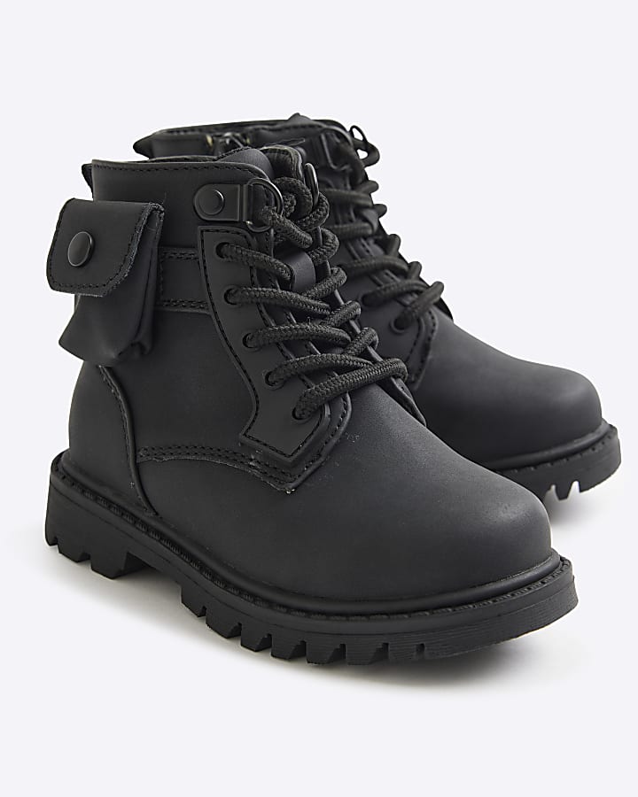 Mini boys black pocket lace up boots