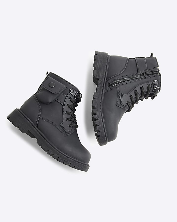 Mini boys black pocket lace up boots