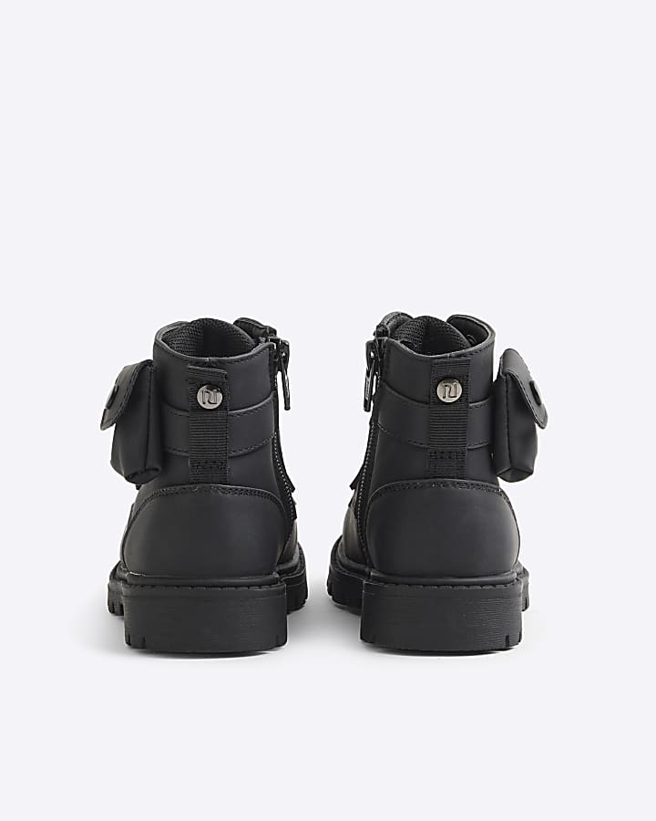 Mini boys black pocket lace up boots