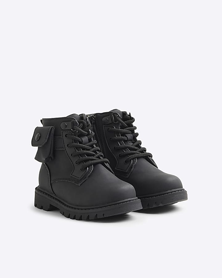 Mini boys black pocket lace up boots