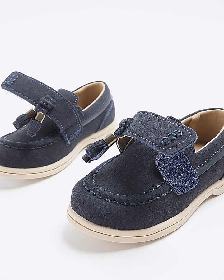 Mini boys navy suedette tassel loafers