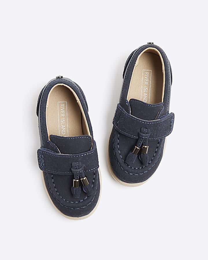 Mini boys navy suedette tassel loafers