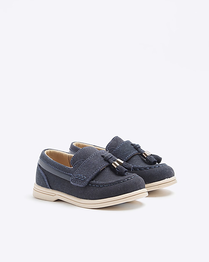 Mini boys navy suedette tassel loafers