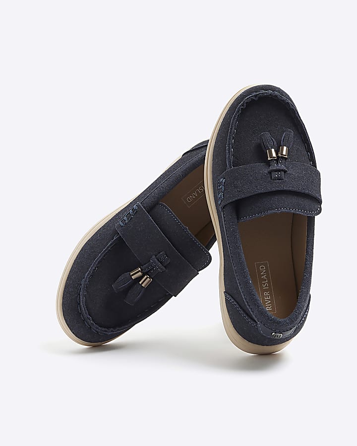 Boys navy suedette tassel loafers