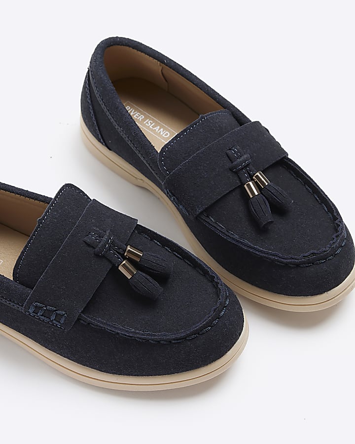 Boys navy suedette tassel loafers