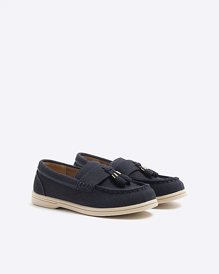 Boys navy suedette tassel loafers