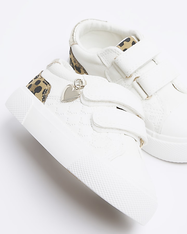 Mini girls white leopard print trainers