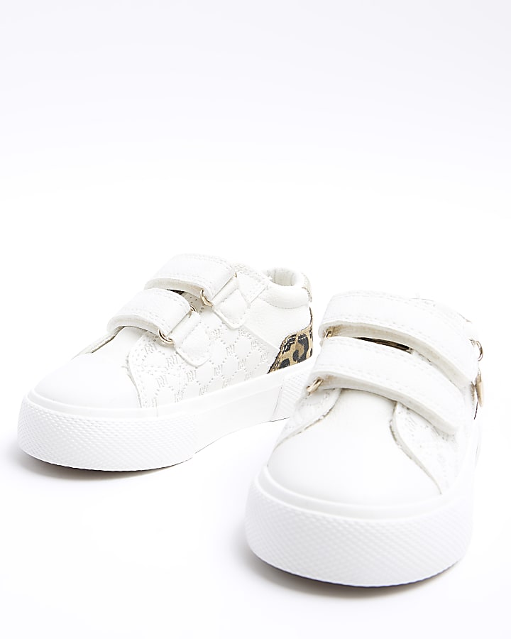 Mini girls white leopard print trainers