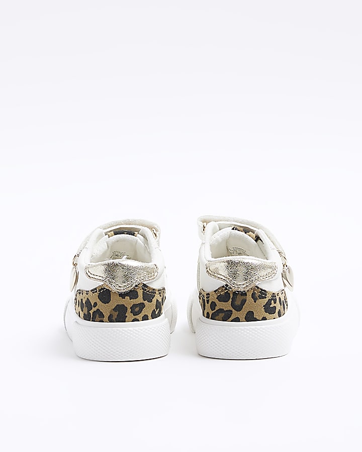 Mini girls white leopard print trainers