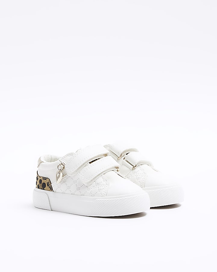 Mini girls white leopard print trainers