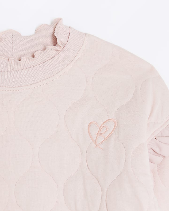 Girls pink quilted frill sweatshirt