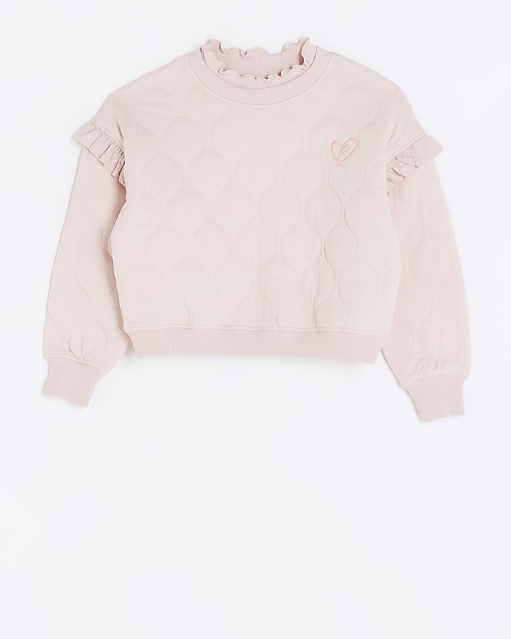 Girls pink quilted frill sweatshirt