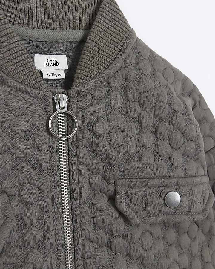 Girls grey floral quilted bomber jacket