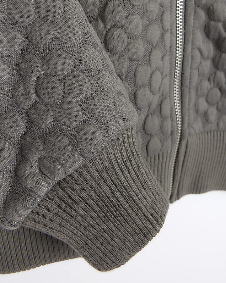 Girls grey floral quilted bomber jacket