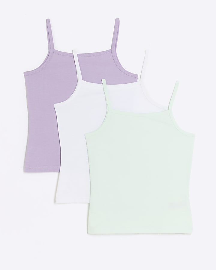 Girls purple heart vest top 3 pack