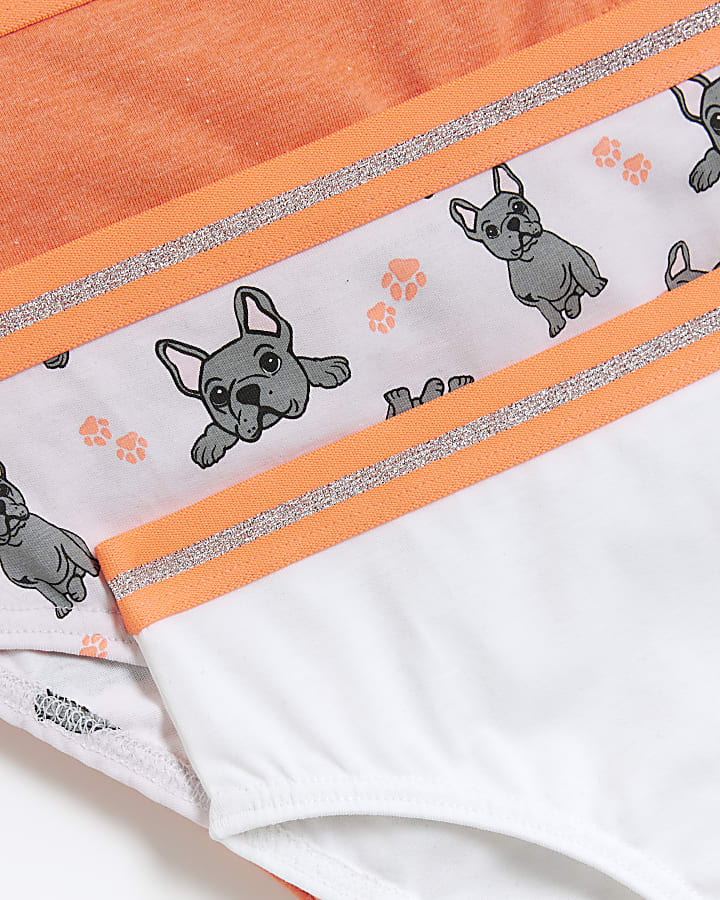 Girls coral frenchie dog briefs 6 pack