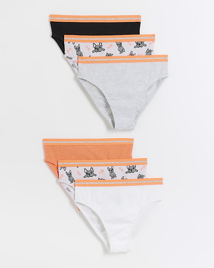 Girls coral frenchie dog briefs 6 pack