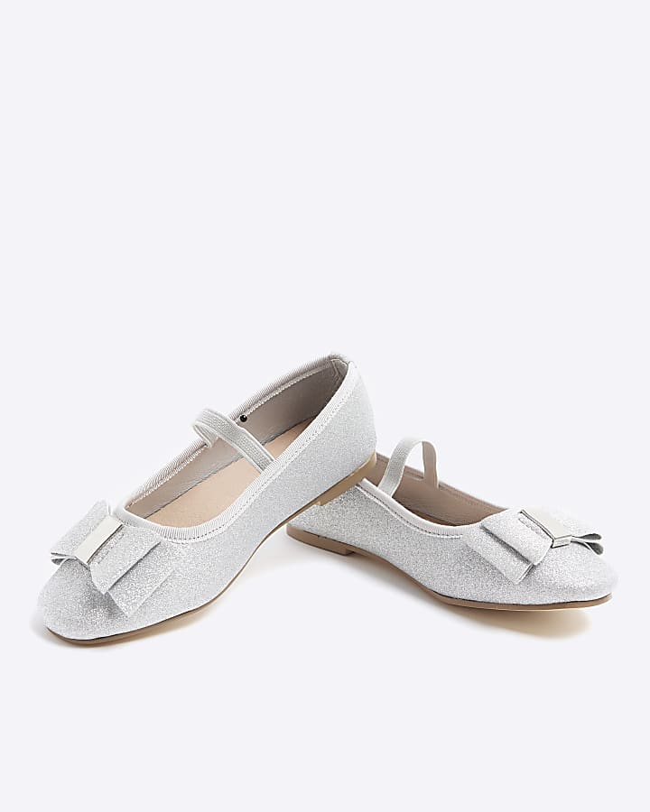 Girls silver glitter bow ballet pumps