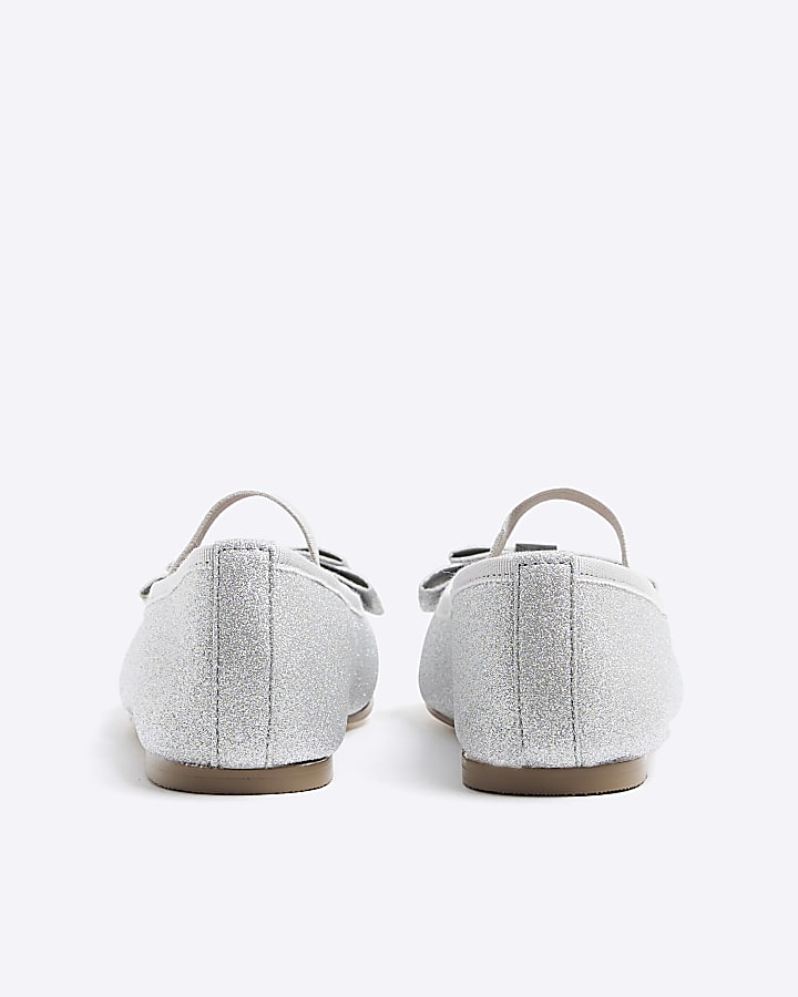 Girls silver glitter bow ballet pumps