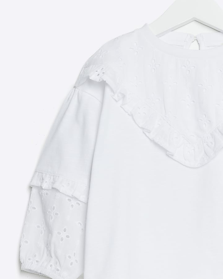 Mini girls white broderie detail blouse