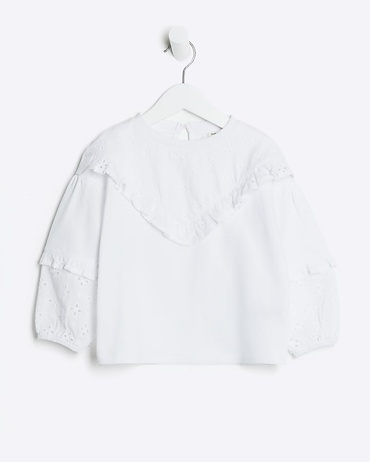 Mini girls white broderie detail blouse