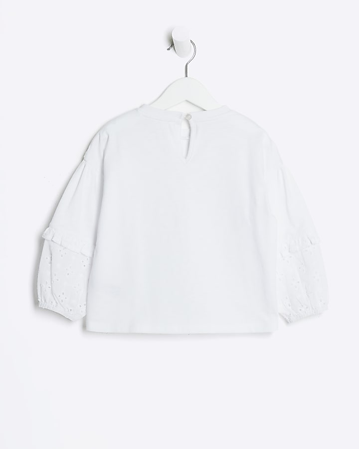 Mini girls white broderie detail blouse