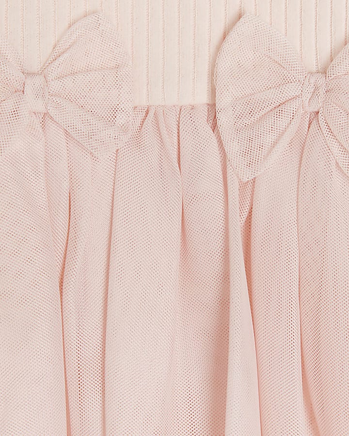 Baby girls pink long sleeve mesh bow dress