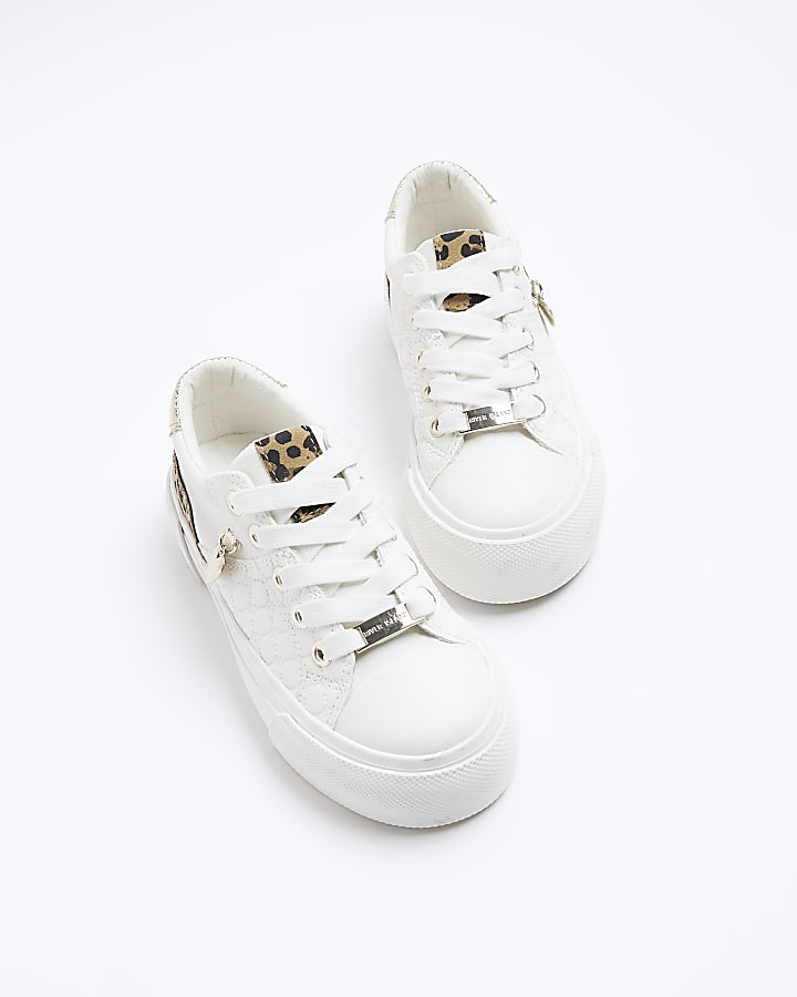 Girls white leopard print trainers