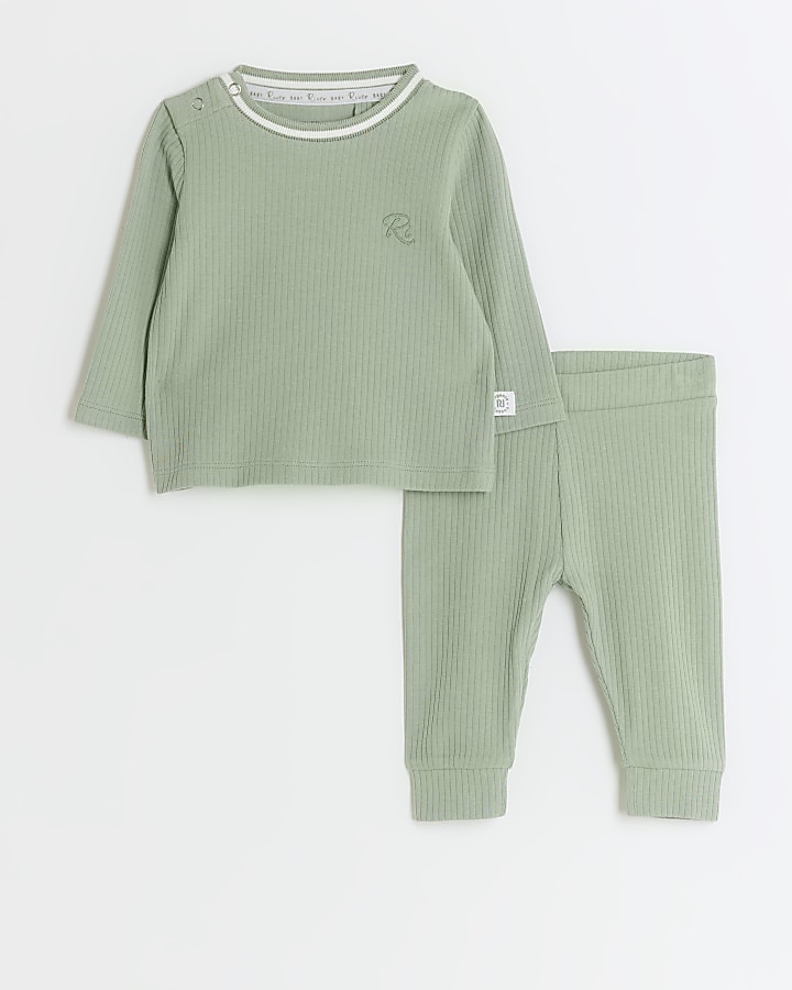 Baby khaki rib sweatshirt set