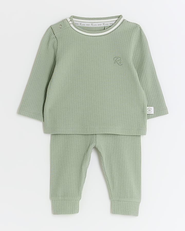 Baby khaki rib sweatshirt set