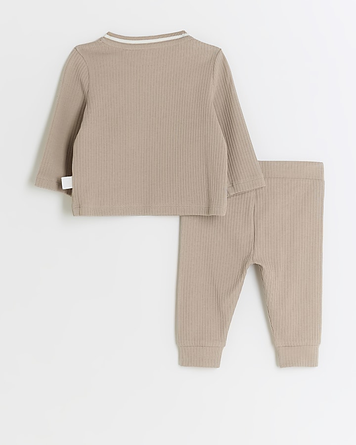 Baby beige rib sweatshirt set